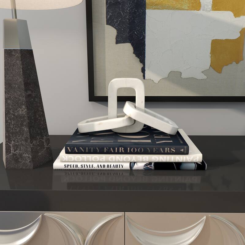 Minimalist White Marble Geometric 2 and 3 Link Chain Sculpture