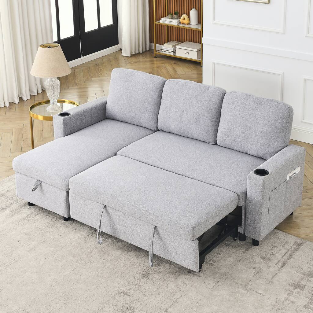 L-Shape Sectional Sofa Upholstered Convertible Pull out Sleeper Sofa ...