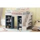 preview thumbnail 5 of 10, Full Size Solid Wood Loft Kids Bed Frame with 2-Four-Layer Storage Cabinets, Guardrails, Staircase & Curtain, White+Blue