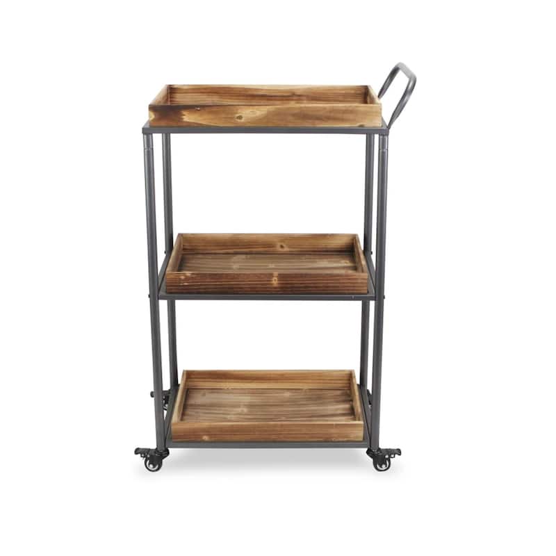 17.25" Brown Three Tier Rectangular Tray Cart