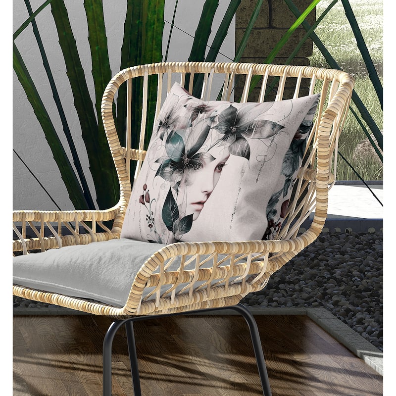 Flora Face Indoor/Outdoor Reversible Throw Pillow Green and Brown