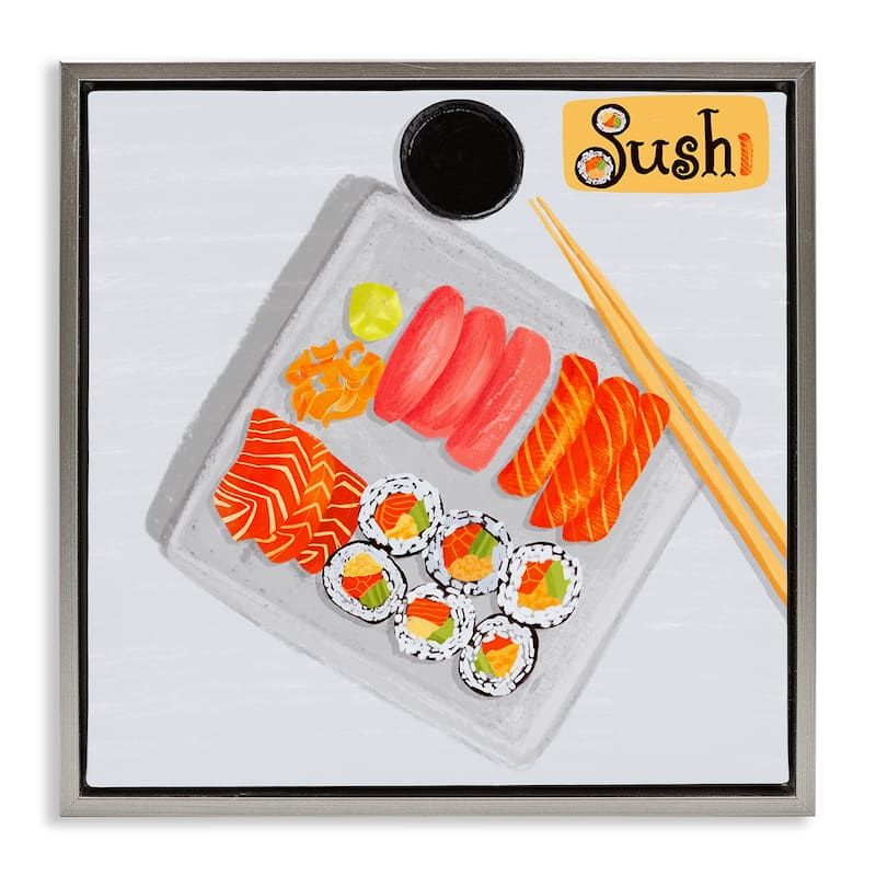 Stupell Delicious Sushi Plate Framed Floater Canvas Wall Art Design By Juliet Rose Philips - 25 x 25 - Grey