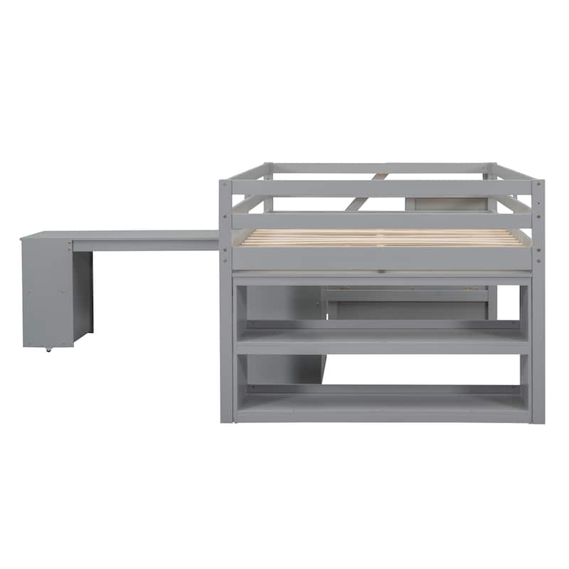 Space-Saving Full Loft Bed with Desk, Storage Stairs