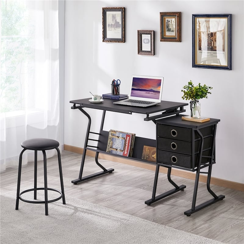 Yaheetech Drafting Table Stool Set with Additional Side Countertop