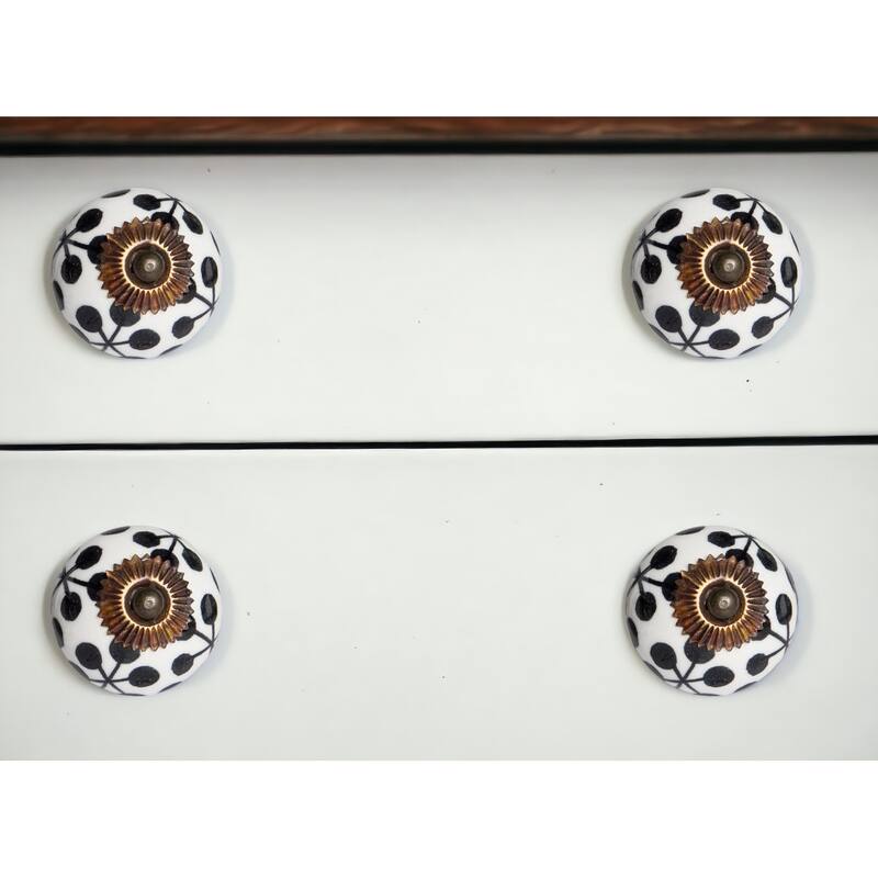 HomeRoots Set of Eight Black And White Ceramic And Metal Drawer Pull Knobs - 1.5' X '1.5' X '1.5 - White/Black - 1.5' X '1.5' X '1.5