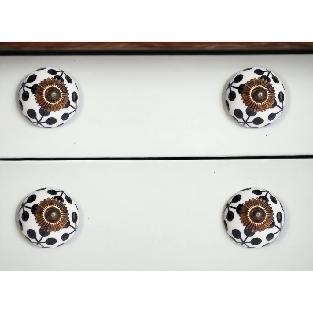 HomeRoots Set of Eight Black And White Ceramic And Metal Drawer Pull Knobs - 1.5' X '1.5' X '1.5
