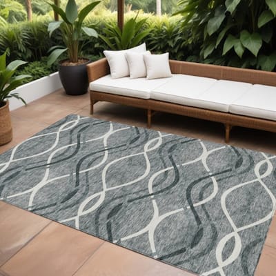 HomeRoots Abstract Transitional Rectangle Outdoor Rug