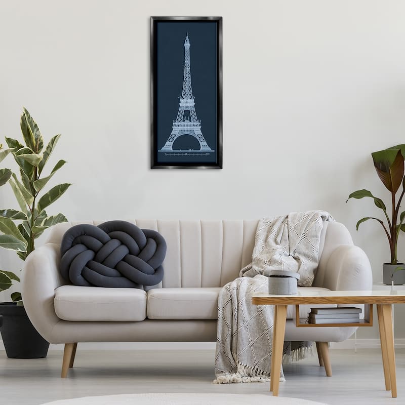 Stupell White Parisian Tower on Blue Framed Floater Canvas Wall Art Design By Phillipa Katz