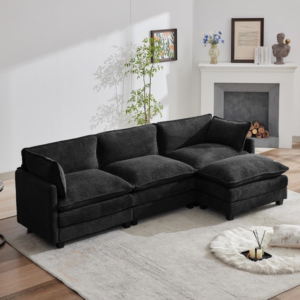 Loop Fleece Sectional Sofa with Removable Ottomans, Modular Design