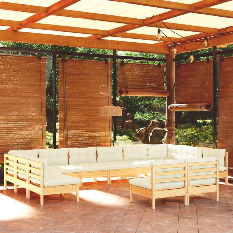 vidaXL Solid Pinewood Patio Lounge Set 12 Piece with Cushions Multi Colors