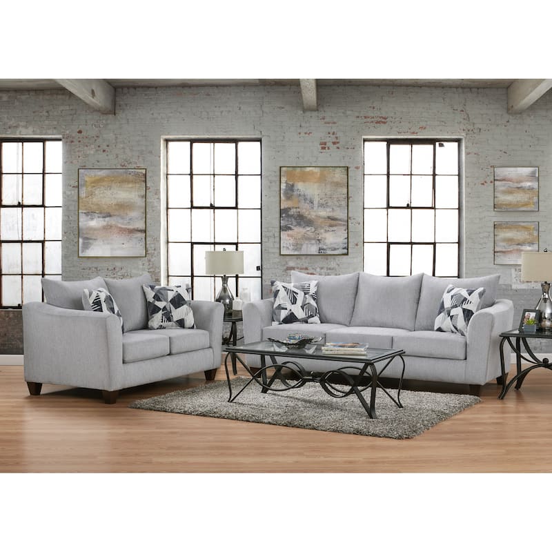 Roundhill Furniture Duleek 2-Piece Living Room Set, Sofa and Loveseat, Herringbone Silver - Silver