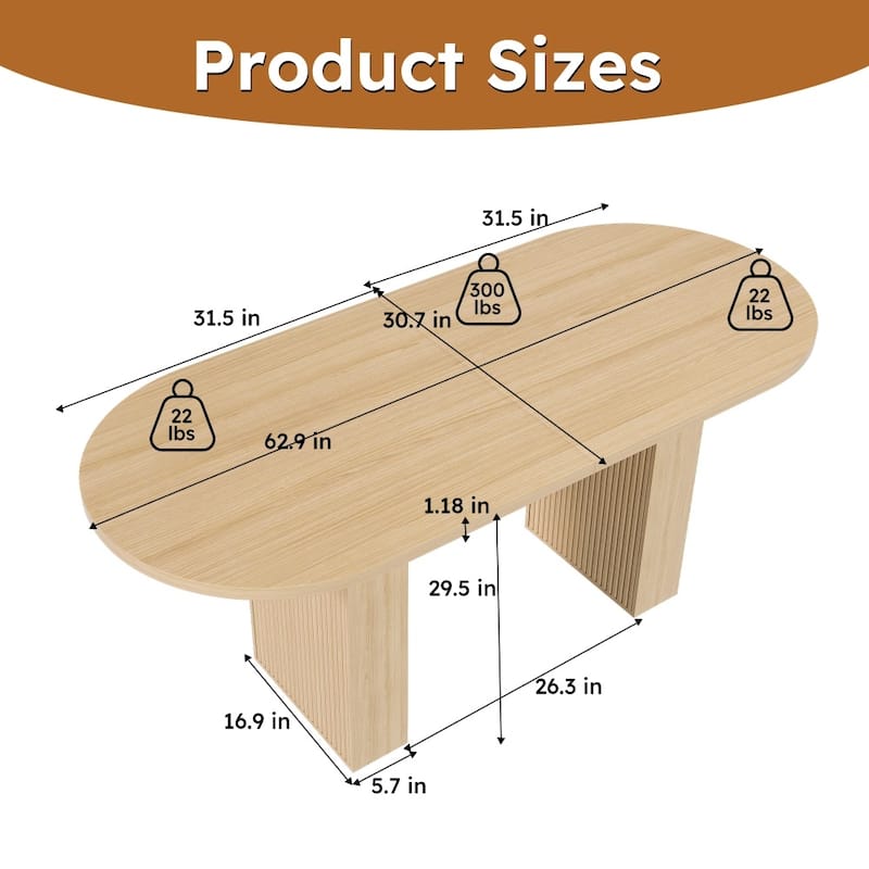 62.9" Farmhouse Kitchen Oval Dining Table with Wood Strip Base