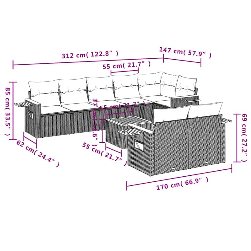 vidaXL Garden Sofa Set Grey PE rattan Large Modular Garden Sofa Set - 21.7 x 21.7 x 14.6