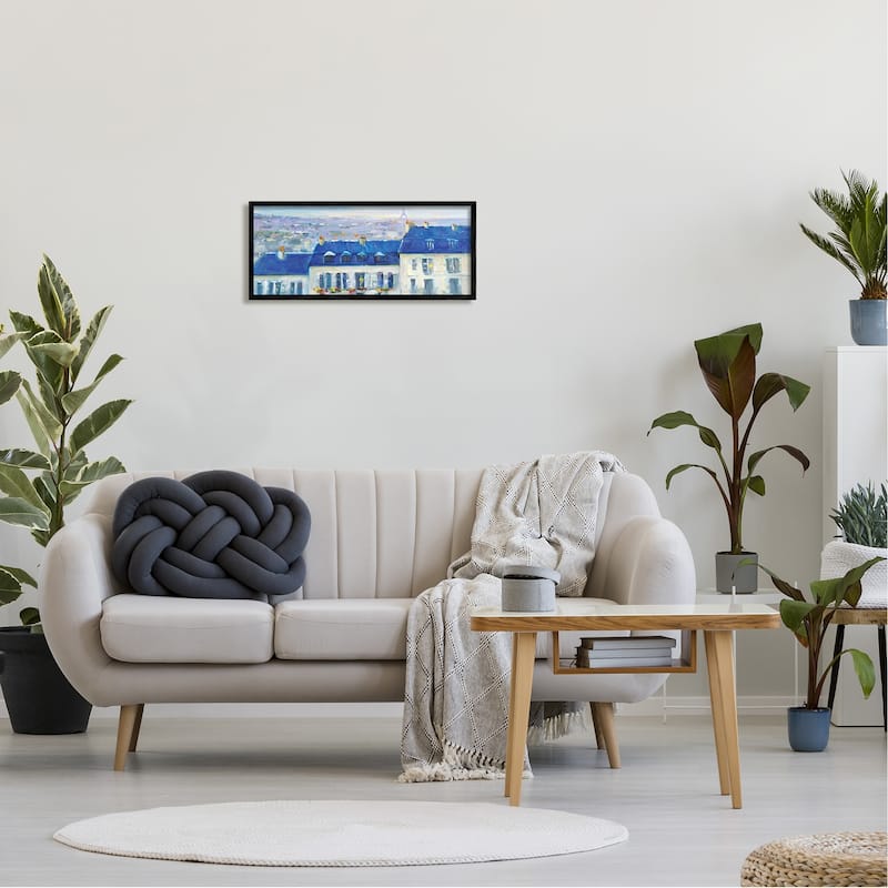 Stupell Vivid Blue Cityscape Buildings Flower Lined Houses Framed Wall Art, Design by JG Studios