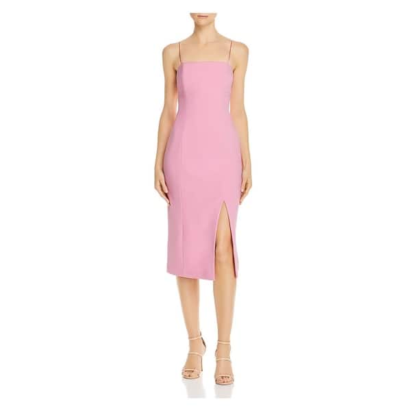slide 1 of 4, FINDERS Pink Spaghetti Strap Below The Knee Dress 4