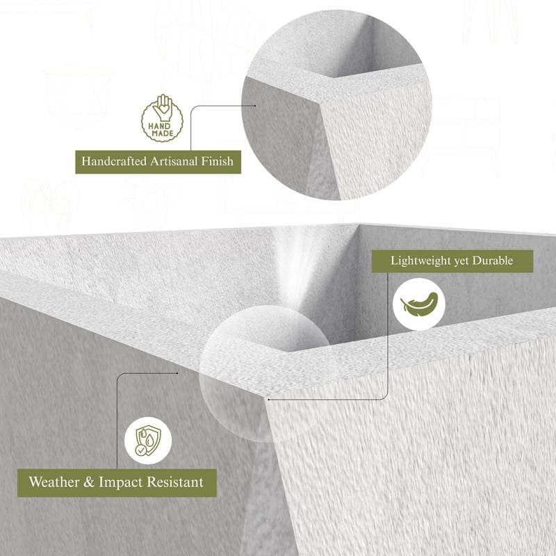 Aloe Fiberstone & MGO Clay Tapered Square Tall Planter Plant Pot, Indoor/Outdoor with Drainage Holes for Yard Porch Decor