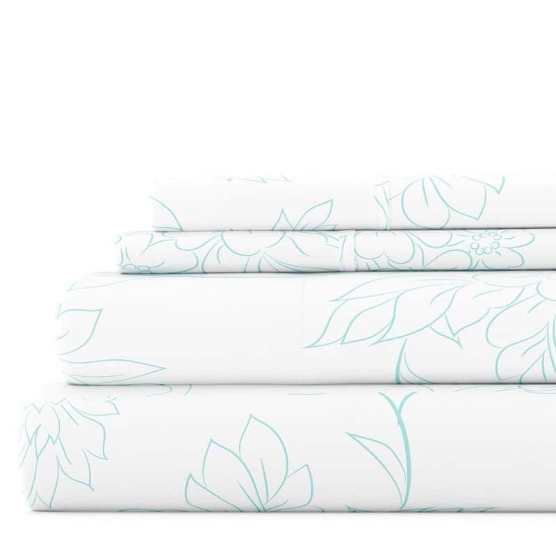 Becky Cameron Double Brushed Printed 4pc Deep Pocket Bedsheet Sets - Queen - Vine- Aqua