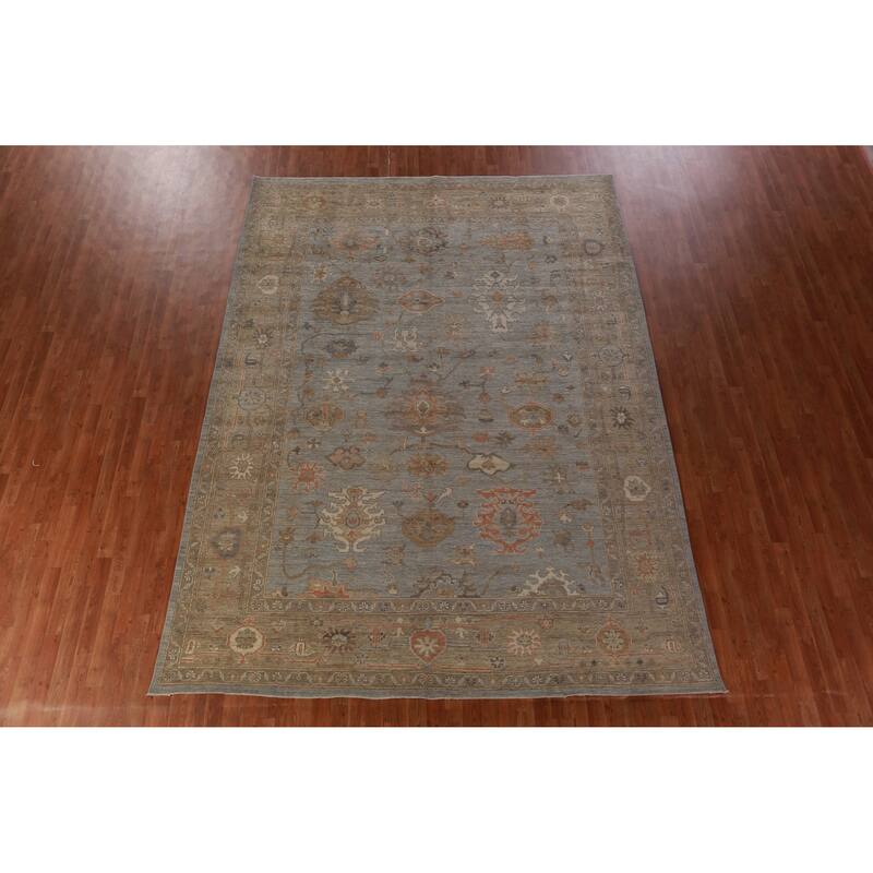 Hand Knotted Oriental 100% Wool Carpet Transitional All-Over Greys & Charcoal Oushak Area Rug - 11' 10'' X 8' 10''