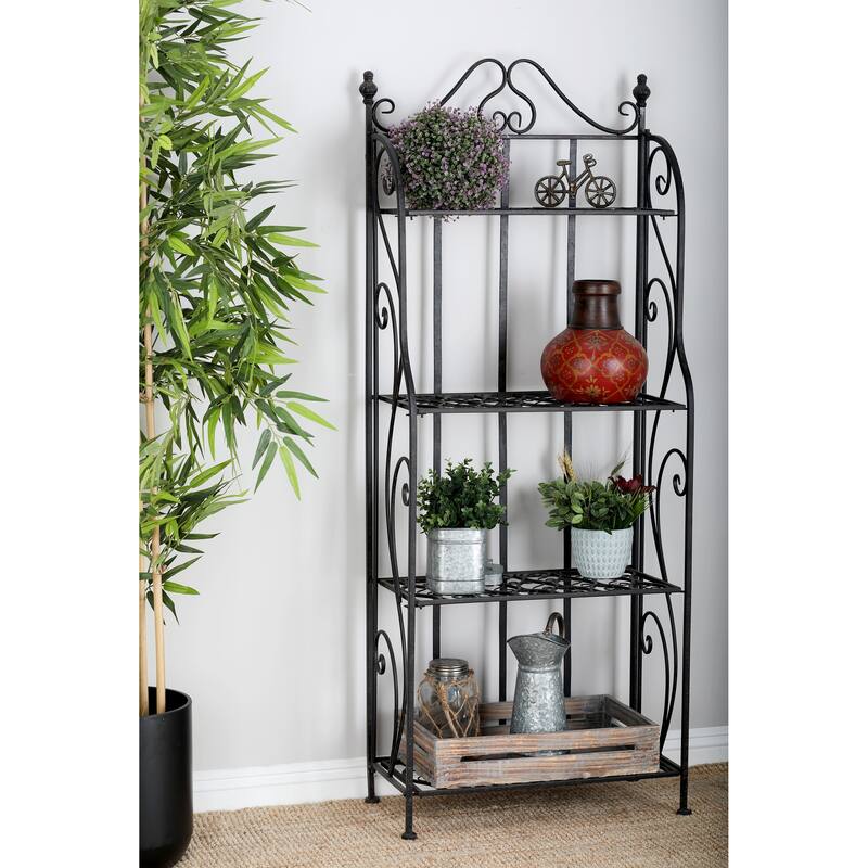 Black Metal Indoor Outdoor Tall Folding 4 Shelf Scroll Bakers Rack - Black