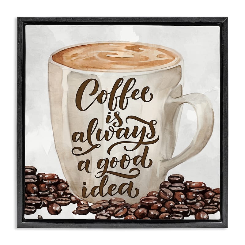 Stupell Coffee Phrase Classic Mug Framed Floater Canvas Wall Art Design By Kim Allen - 25 x 25 - Black