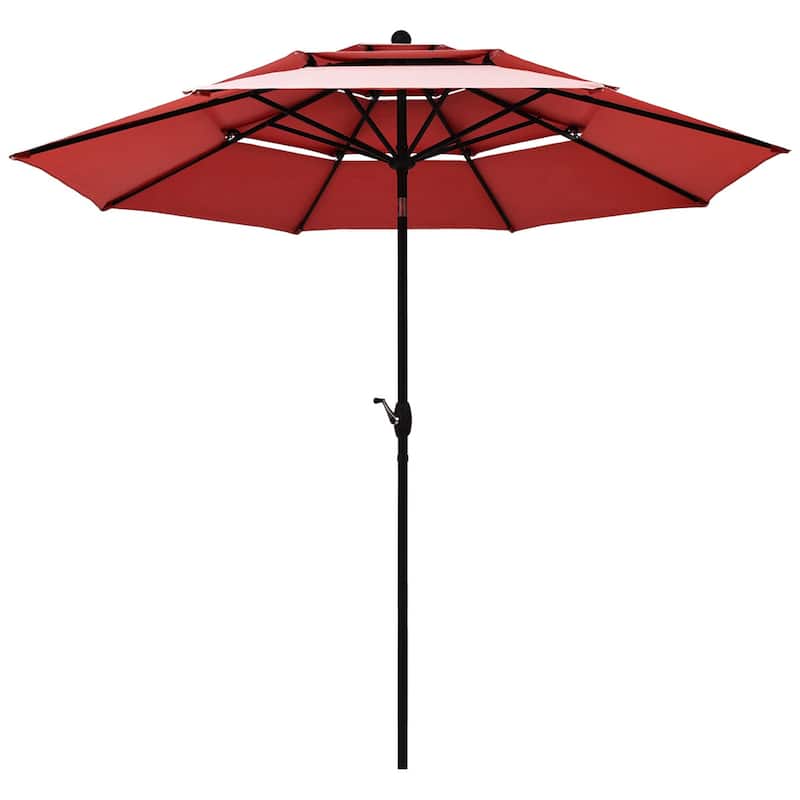 Outdoor Auto-tilt Patio Market Umbrella with Double Vented - Burgundy