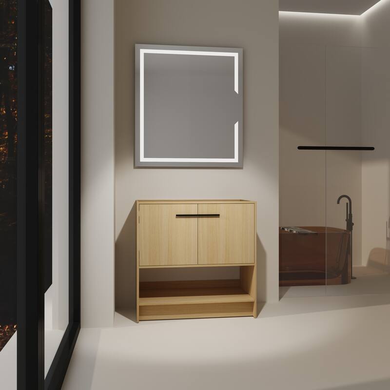 GDFStudio - Lisbon Modern Minimalist Freestanding Bathroom Vanity Cabinet with Soft Close Doors, Open Shelf, Sink NOT INCLUDED