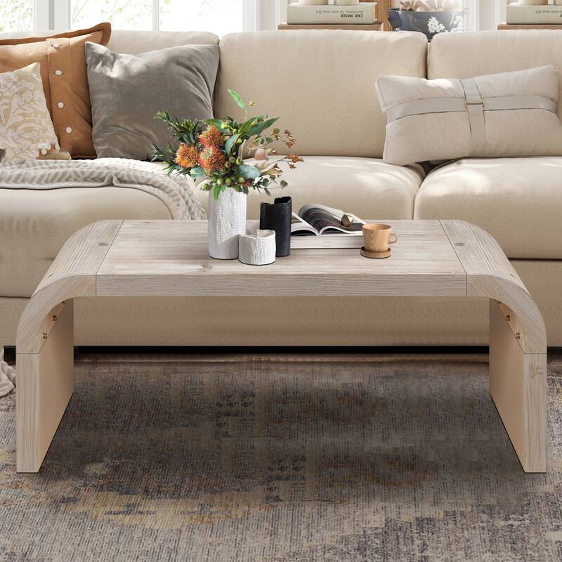 GDFStudio - Ethan Farmhouse Curved Coffee Table with Vintage Craftsmanship and Sleek Design - 47.24" W x 23.62" D x 17.71" H