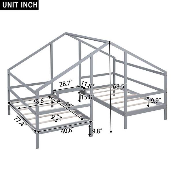 dimension image slide 0 of 2, Double Twin Size Triangular House Beds with Built-in Table