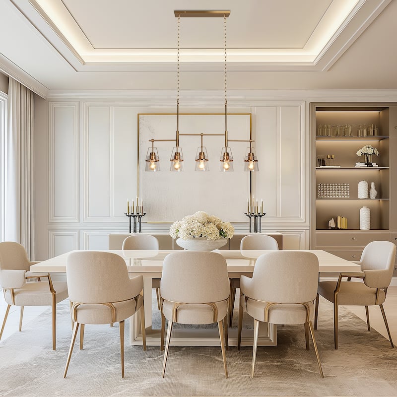 Modern Gold 5-Light Linear Chandelier Glass Kitchen Island Light - L 37.4" x W 5" x H 22.8"