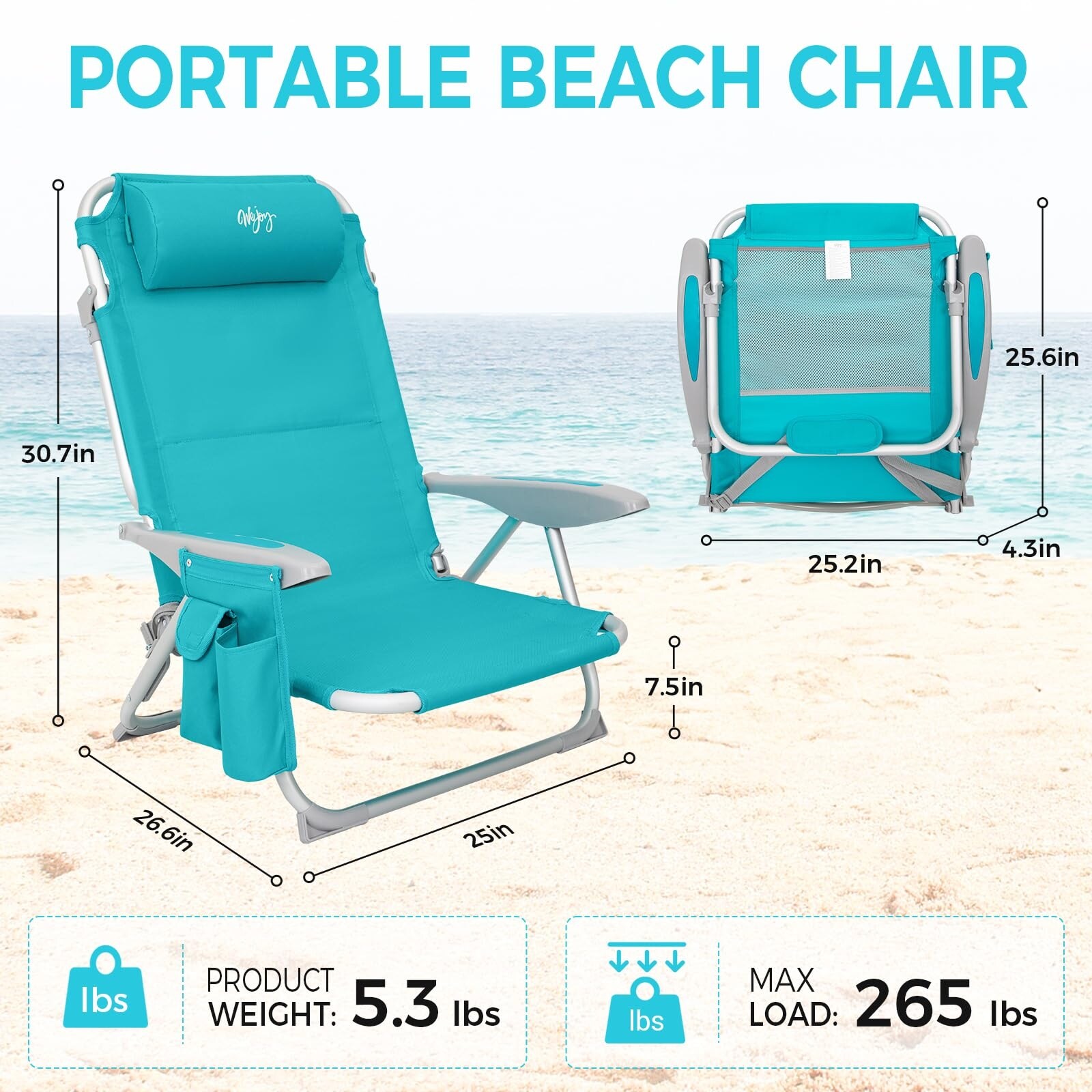 High #WEJOY 4-Position Folding Beach Chair Lightweight