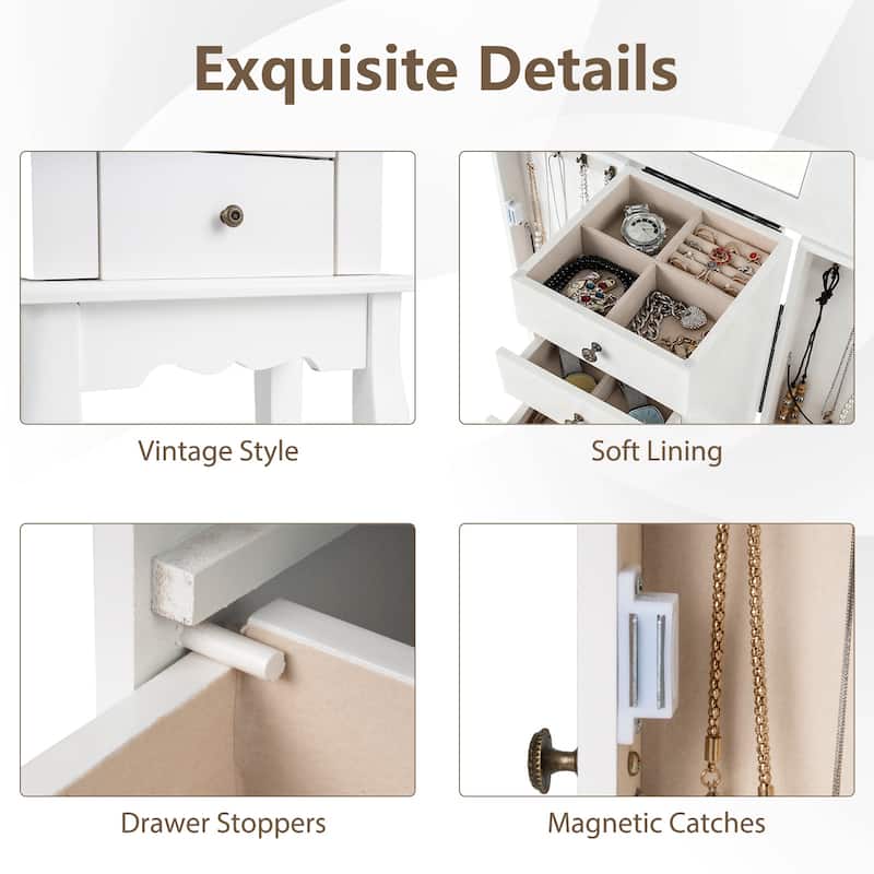 Gymax Mirrored Armoire Jewelry Cabinet Free Standing Organizer Storage - See Details