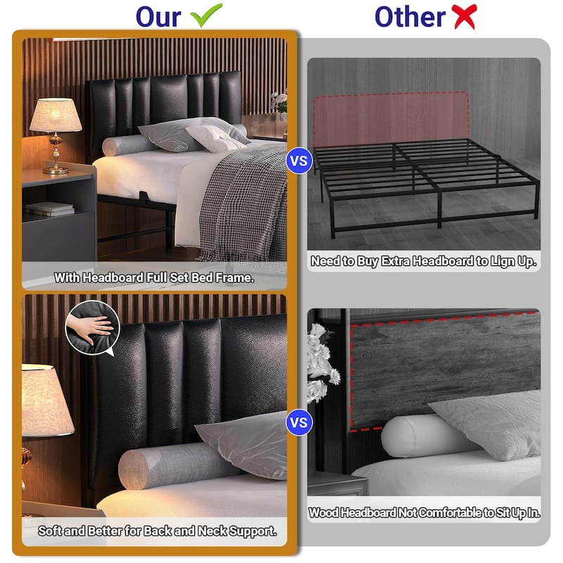 Platform Bed Frame with Ajustable Upholstered Headboard, Bed with USB Port and Charge Station
