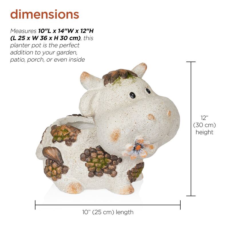 Smiling Cow Statue Planter with Drainage Hole