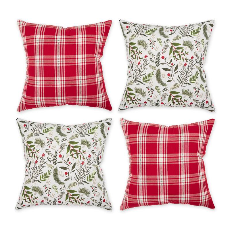 Christmas Plaid Pillow Cover 18x18 (Set of 4) - Holiday Sprig & Plaid