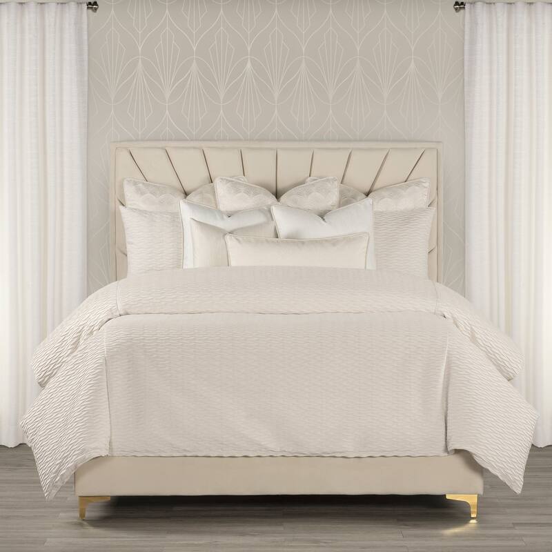 The Great Gatsby Velvet Wave Pleated Duvet & Insert Set - Ivory - California King - 10 Pieces or More