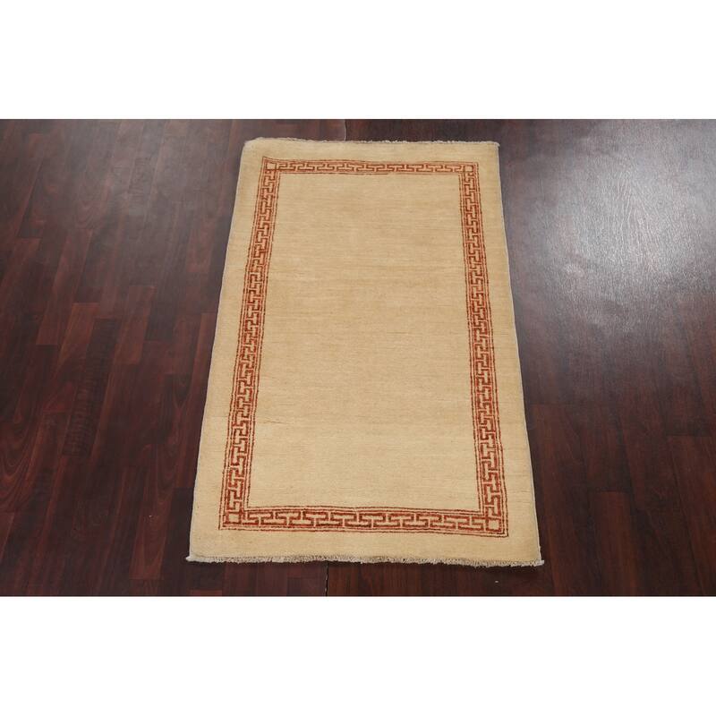 Geometric Bordered Oriental Gabbeh Kashkoli Wool Area Rug Hand-knotted - 3'1" x 5'1"