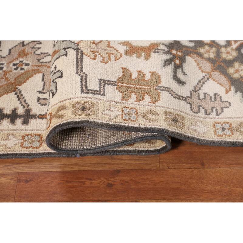 All-Over Floral Oushak Indian Area Rug Hand-Knotted Wool Carpet - 7'10"x 10'3"