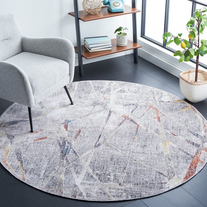 SAFAVIEH Olympia Ermina Abstract Rug - 6' Round - Grey/Light Grey