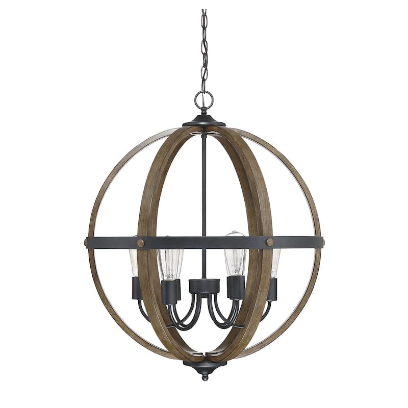Trade Winds Lighting 6-Light Pendant Light In Wood And Black - Wood/Black
