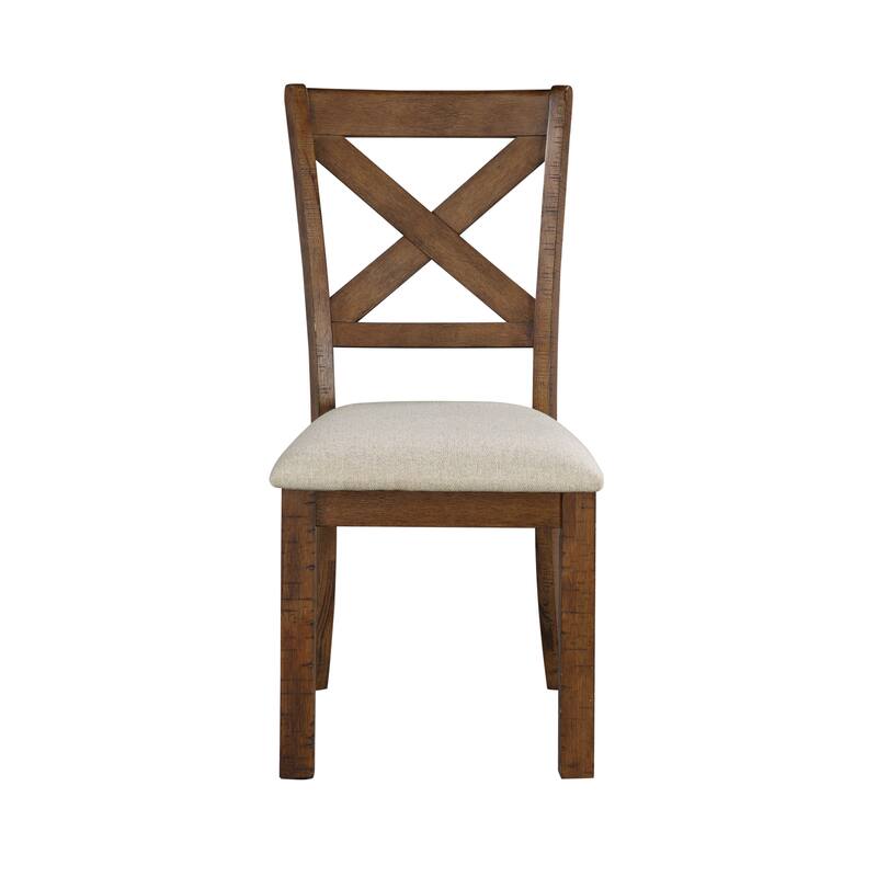 Transitional Style Brown Finish Side Chairs Set Beige Fabric Upholstered Seat Dining Furniture