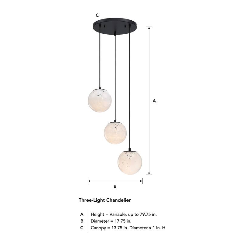 Circo 3-Light Matte Black Modern Globe Chandelier for Entryways with 7 in. White Art Glass Shades - 17.75