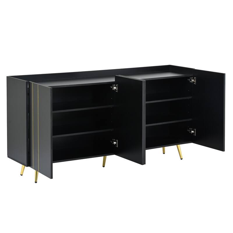 Shoe Cabinet & TV Stand - 62.9" x 31.4",5 Metal Legs,4 Adjustable Shelves,Sideboard with Gold Accent Doors,Fits TVs Up to 70"