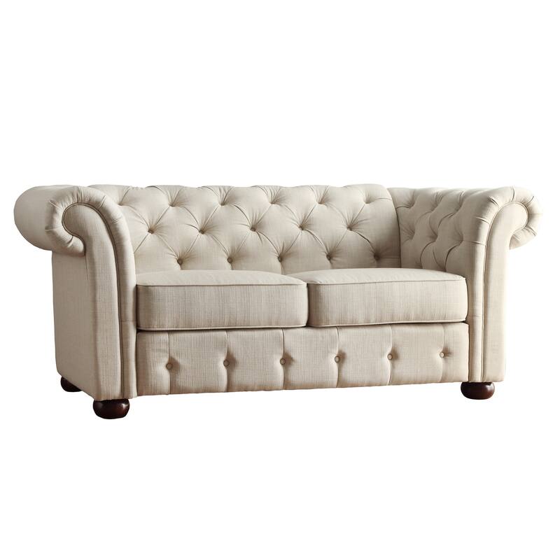 Knightsbridge Beige Linen Tufted Scroll Arm Chesterfield Loveseat by iNSPIRE Q Artisan
