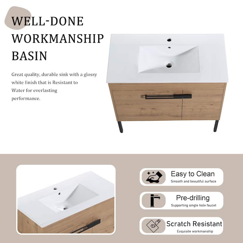 Bathroom Vanity With Sink In 24/30/36 Inch, Floating Bathroom Vanity or Freestanding Vanity With Soft Close Door