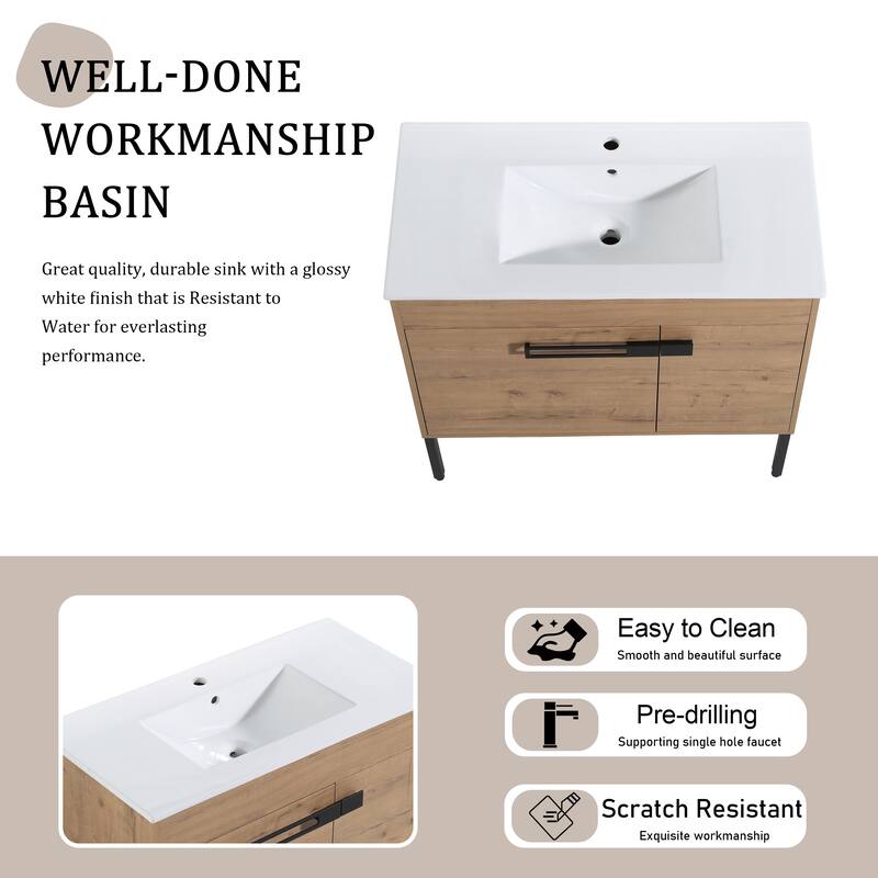 Beingnext 24"/30"/36" Bathroom Vanity with Sink, Freestanding or Floating Bathroom Vanity with 2 Doors and 1 Adjustable Shelf