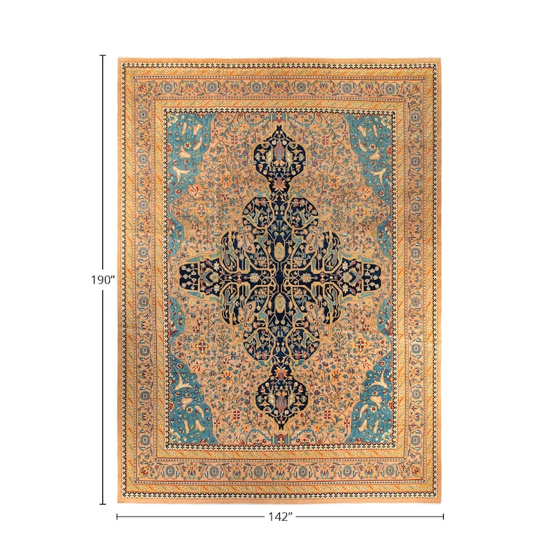 Overton Handknotted Wool Vintage Inspired Contemporary Eclectic Beige Area Rug - 15' 10" x 11' 10"