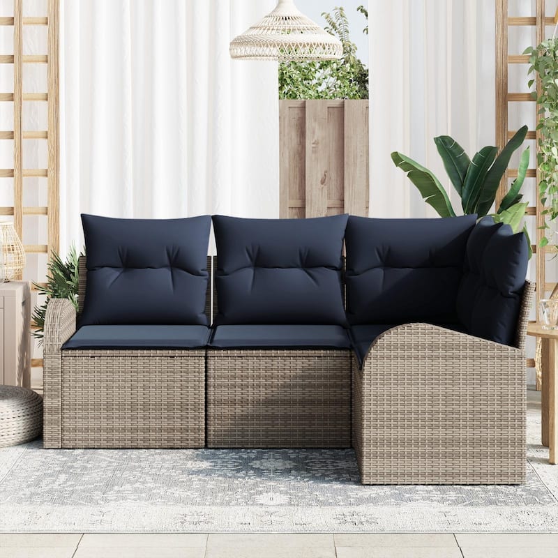 vidaXL 4/5 Garden Sofa Set with Cushions Black/Brown/Grey Wicker - 70.5 x 48.8 x 27.2