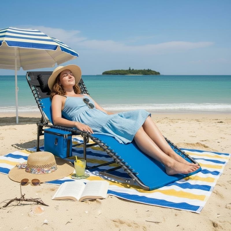 Outdoor Chaise Lounge Chair, Sun Tanning Chair with Carrying Handle for Garden, Beach, Patio