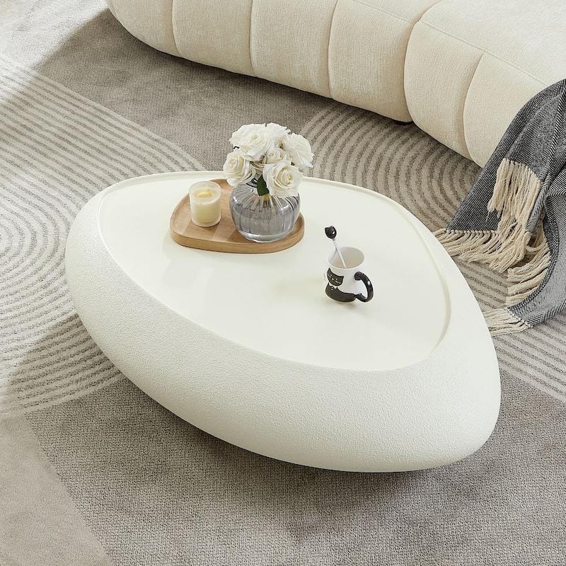 47.24" Fiberglass Oval Faux Matte Rocks Coffee Table