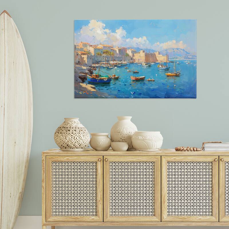 Stupell Nautical Harbor Coastal Town Canvas Wall Art Design By LSR Design Studio